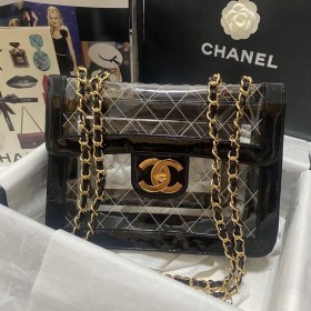 Chanel out of print large gold buckle bag size 30 x 21 x 8cm model 58999 transparent bag