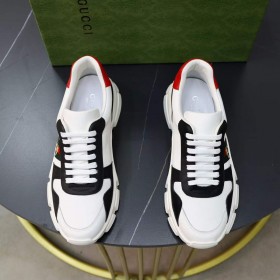 Gucci black & white leather stitching casual sneakers
