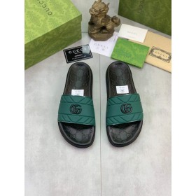 Gucci new casual black letter logo slippers(green)
